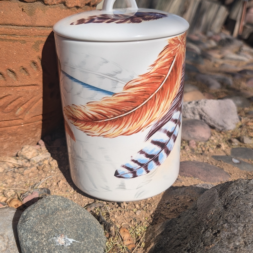 Pier 1 White and Orange Food Storage Jar